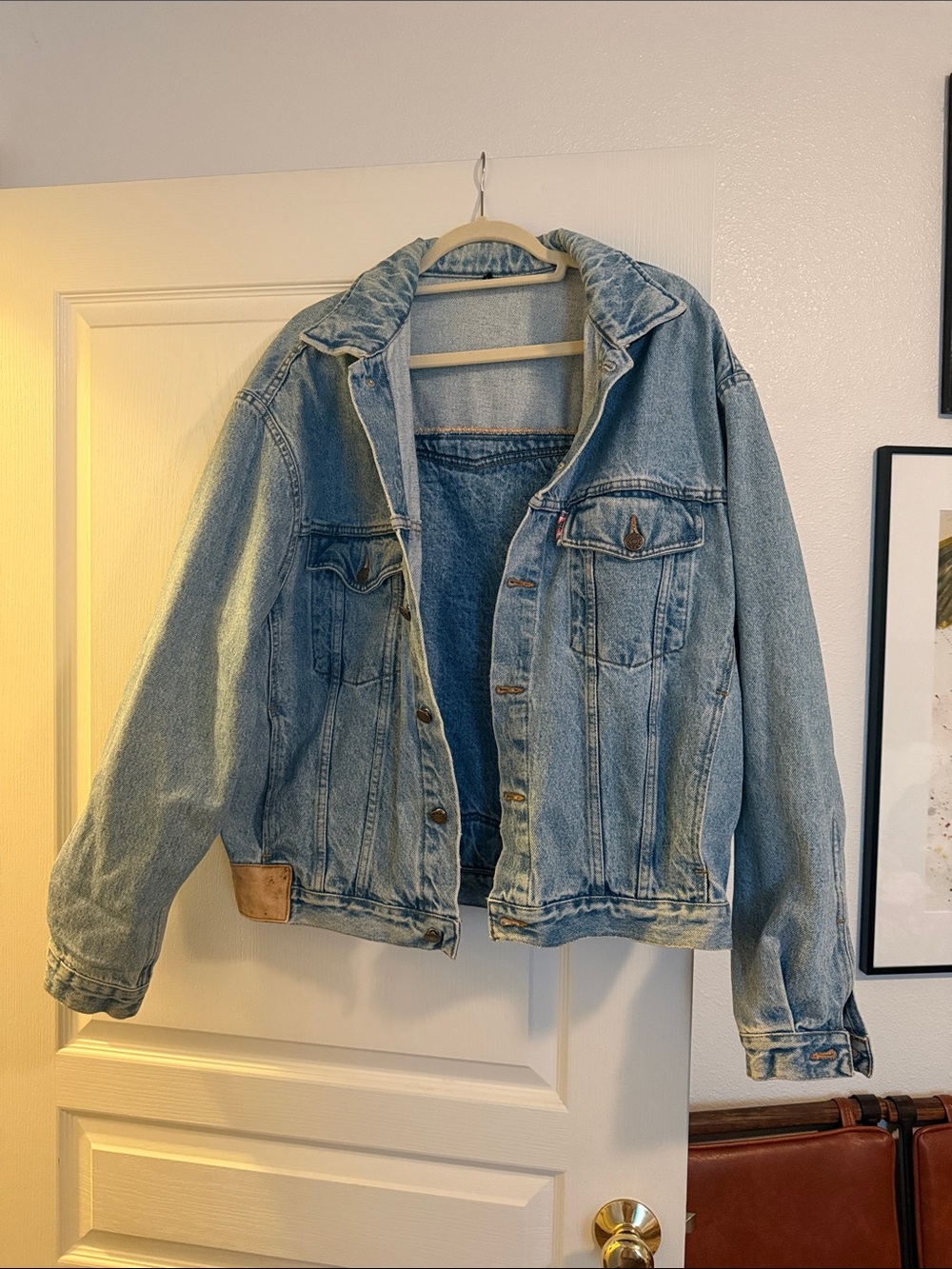 Vintage Oversized Tribal Pattern Denim Jacket - Multicolor Back Panel - Picture 2 of 6